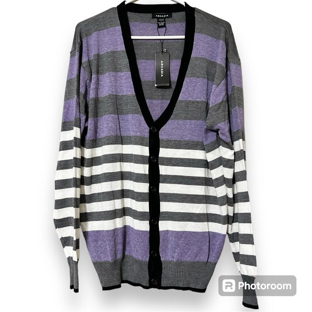 Arcadia men’s size large long sleeve v neck button front striped cardigan